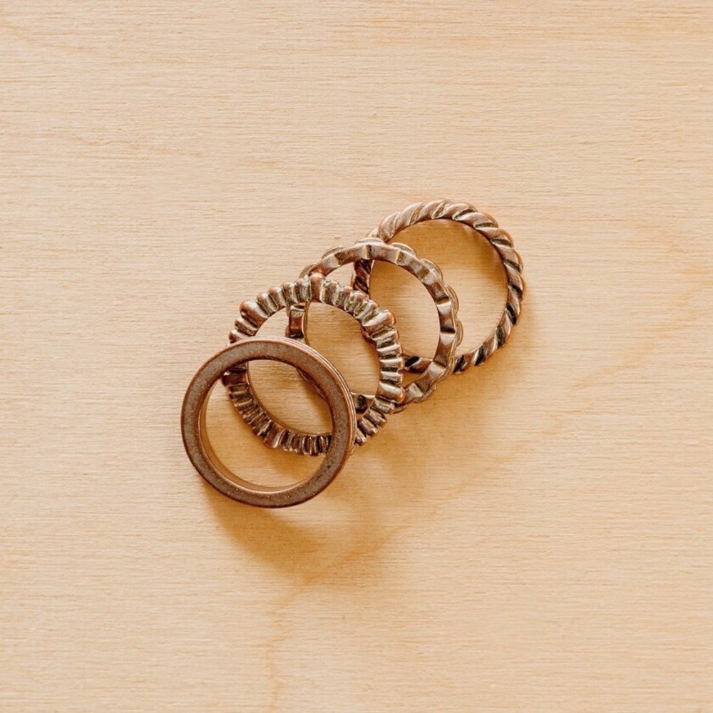 Metal Stacking Pattern Ring Set Bronze Or Copper - image 2